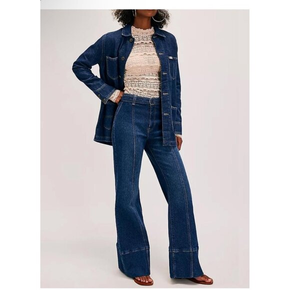 Free People look Long-Sleeve Lace Open-Back Top Neutral Beige Womens Size Medium - Picture 5 of 6